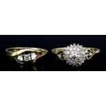 A 9ct gold mounted diamond pave set cluster ring (size N), and a 9ct gold mounted and diamond