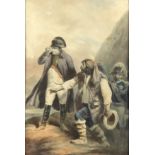 19th Century school - Coloured engraving - Napoleon and Italian guide, 11.5ins x 7.75ins, framed and