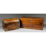 A late 18th Century mahogany two-division rectangular tea caddy, 5.75ins x 12ins x 5.5ins high,