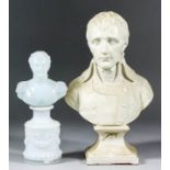 An opaque moulded glass scent bottle, the stopper modelled as a bust of Napoleon, 7.25ins high,