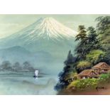 20th Century Japanese school - Two watercolours - K. Seki - View of Mount Fuji, 9ins (22.8cm) x
