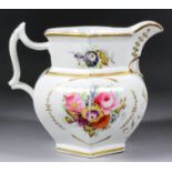 A 19th Century Staffordshire bone china hexagonal bulbous jug enamelled in colours with floral