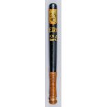 A Victorian turned wood truncheon, painted with "E.S.C." within shield, over "Sergt. 25", on a black