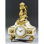 A late 19th/early 20th Century French gilt brass and white marble cased mantel timepiece, the 2ins