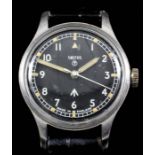 A gentleman's Smiths military manual wind stainless cased wristwatch, the black dial with Arabic