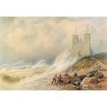 19th Century English school - Watercolour - "View of Reculver", stormy scene with Reculver Towers to