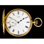 An early Victorian 18ct gold half hunting cased keyless pocket watch by E. J. Dent, London, No.