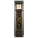 A mid 18th Century black japanned longcase clock by William Harris of London, the 12ins square brass