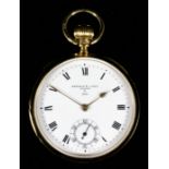 A Victorian 18ct gold cased open faced pocket watch with stem wind, by Barraud & Lunds, 41 Cornhill,