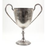 "Aldershot Original Racquets 1890" - A late Victorian silver two-handled cup, the part reeded body