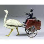 An early 20th Century Lehmann (Germany) tinplate toy of an ostrich pulling an African mail cart, 6.