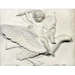 Two 19th Century plaster cast plaques - Cupid riding an eagle, 19.5ins x 25.5ins, and classical lady