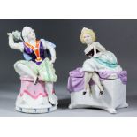 Two 19th Century Continental porcelain tobacco jars and covers - one modelled as a woman sitting