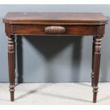 A William IV mahogany rectangular tea table with canted corners, with reeded edge to plain folding