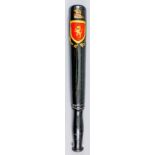 A Victorian turned wood truncheon, painted with lion passant guardant "Shield of Rampant Lion" on