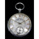 A Victorian silver cased lever pocket watch, No. 9484, the silver dial with engraved centre and