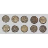 Ten Henry III (1216-1272) hammered silver long cross pennies, various varieties, approximately 17-