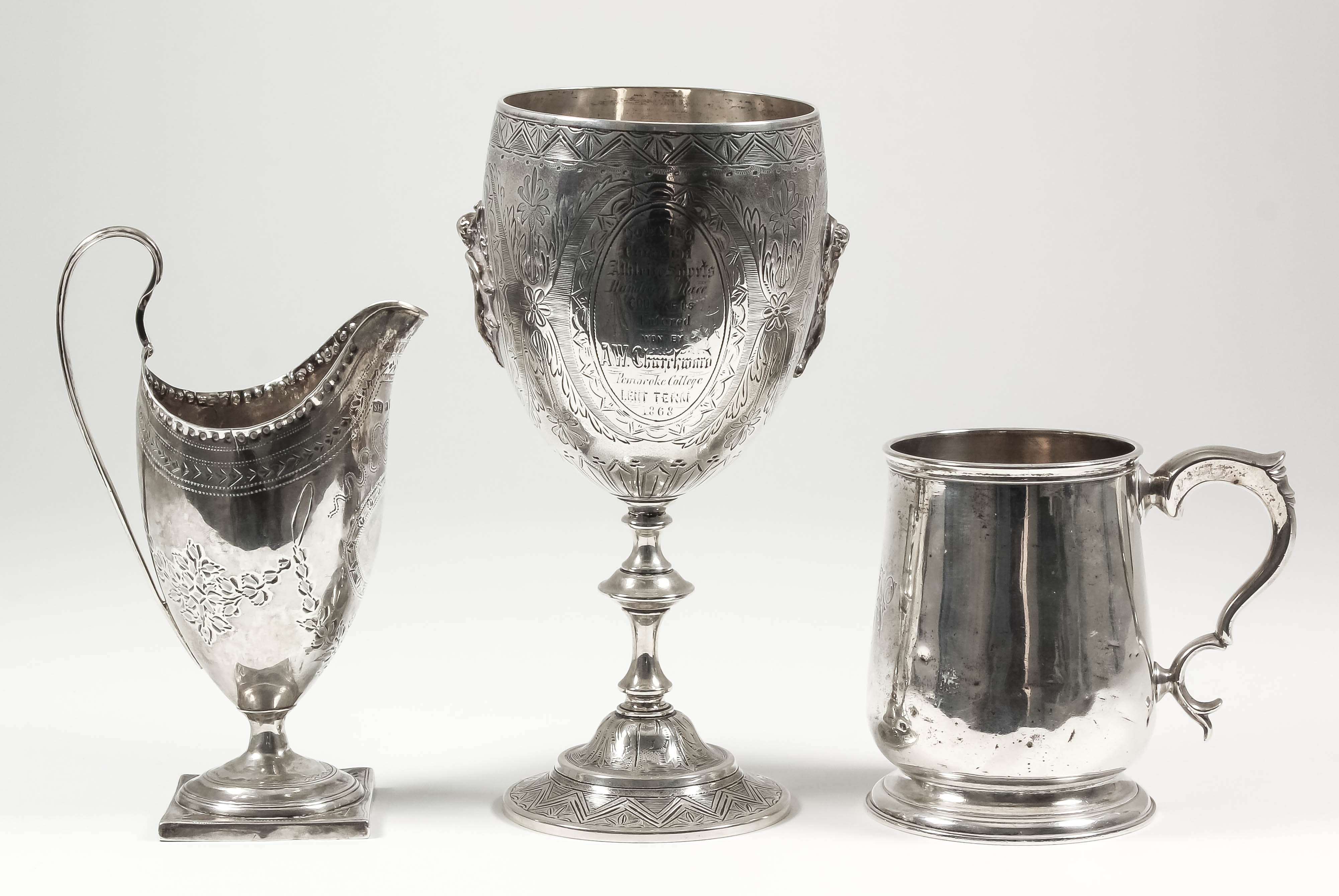 A Victorian silver baluster shaped tankard of "18th Century" design, with moulded rim and footrim