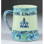 An early Moorcroft pottery presentation mug to commemorate the Coronation of Edward VII and Queen