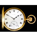 A late Victorian 18ct gold half hunting cased keyless pocket watch by Joseph Preston for Charles