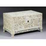 A Chinese "Cantonese" ivory rectangular box, the whole carved with figures and animals in a river