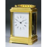 A late 19th Century French carriage clock by Drocourt, No. 7195, the white enamel dial with Roman