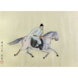 Chinese school - Two watercolours on silk - Studies of horses and riders, each 15.5ins x 11ins,