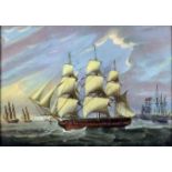 W. Speedy (early 19th Century English school) - Oil painting - Marine scene - A Frigate off the