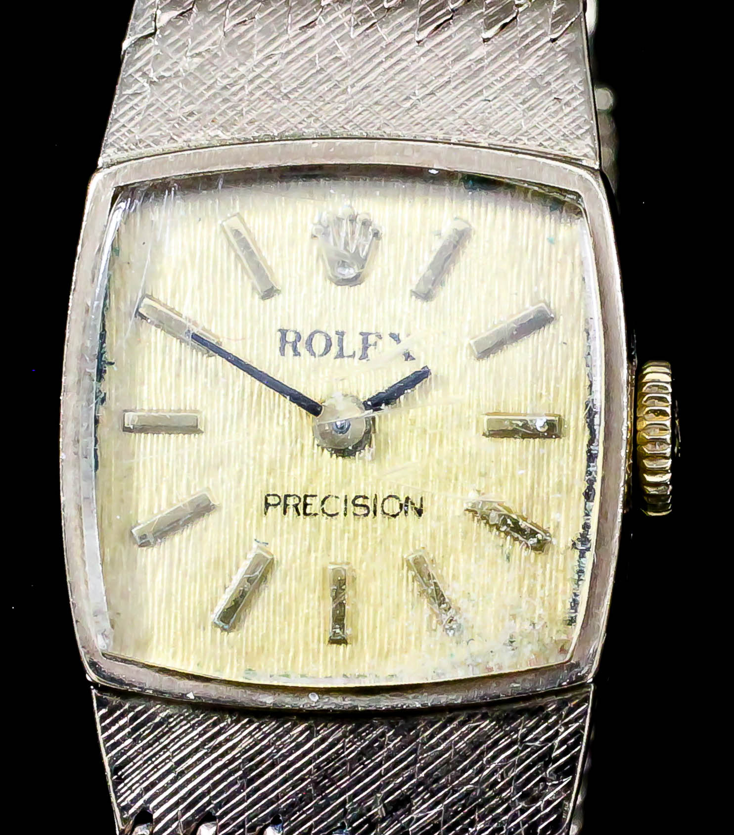 A lady's Rolex 9ct gold cased "Precision" wristwatch with gold numeral batons, 16mm square, on