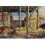 D.H. Sexton (20th Century British School) - Watercolour - Interior of a barn, 19.75ins x 13.75ins,