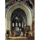 E.W. James (19th Century English school) - Oil painting - Interior of Church of St. Pierre in