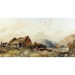 James Ferrier (fl.1840-1883) - Watercolour - Rural landscape with ruined cottages and cattle, with