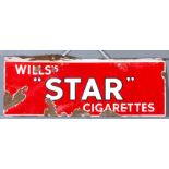 A 20th Century double sided enamel advertising sign "Wills Star Cigarettes", in red and white,