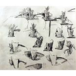 ***Jehan Daly (1918-2001) - Black crayon - Sheet of studies of hyacinths with a mandolin, 13.5ins