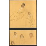 ***Jehan Daly (1918-2001) - Pencil heightened with colours on coloured paper - Two studies of male