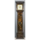 A mid 18th Century black japanned longcase clock by William Harris of London, the 12ins square brass