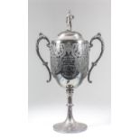 A late Victorian plated two-handled prize cup and cover - "Omro District Football Association season