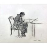 ***Jehan Daly (1918-2001) - Charcoal drawing - "Glyniss reading" 11.5ins x 14ins, signed in full, in