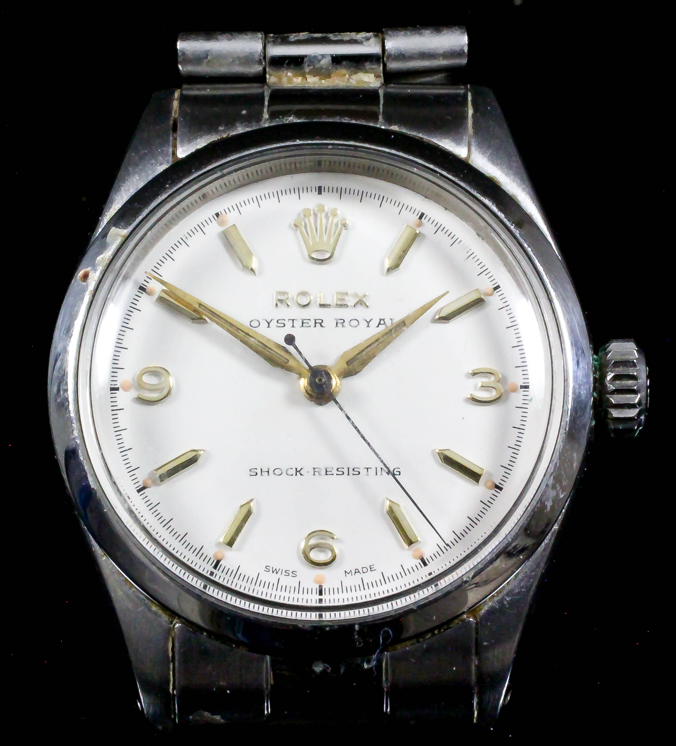 A 1970s gentleman's Rolex "Oyster Royal" wristwatch, the white dial with Arabic and baton