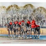 ***Anthony McGuire (20th Century) - Watercolour - "Horse Troopers Whitehall", 10ins x 9ins,