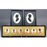 19th Century English school - Six miniature watercolours - Shoulder length silhouettes of various