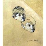 ***Jehan Daly (1918-2001) - Black crayon on buff paper heightened in white - Study of two boys'