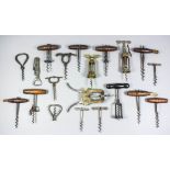 A collection of twenty 19th/20th Century corkscrews, including - a rack and pinion, a Magic Lever