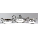 A George IV/William IV silver circular three-piece tea service of bulbous squat form with moulded