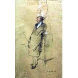 ***Jehan Daly (1918-2001) - Black crayon on buff paper heightened in white - Full length portrait of