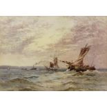 T. Hodson (19th/20th Century) - Pair of watercolours - Fishing boats and steam vessels in choppy