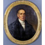 19th Century English school - Oil painting - Half length portrait of a gentleman wearing a black