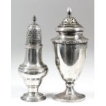 A George III silver sugar caster, the pierced domed cover with spiral reeded finial, with rope