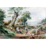 Style of Myles Birket Foster (1825-1899) - Watercolour - "Intruders" - Country landscape with four