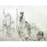 ***Jehan Daly (1918-2001) - Pencil drawing - "The Art Class at St. Martins" - study of artists